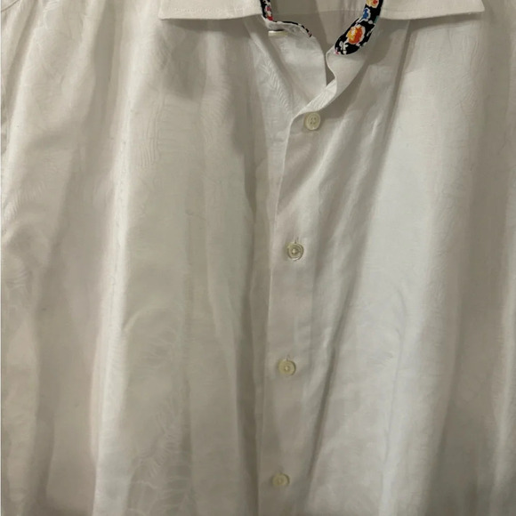 Bugatchi Shaped Fit Short Sleeve Shirt Large - white leaves stitching - Picture 11 of 12